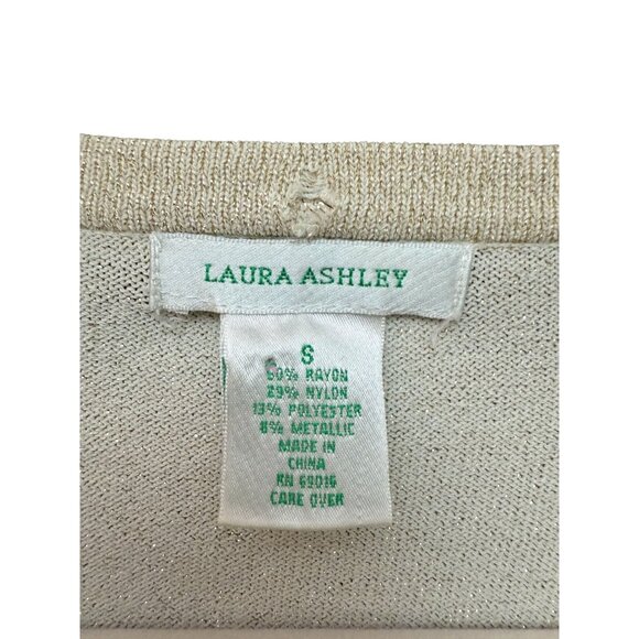 Laura Ashley Metallic Blend Cropped T-Shirt Top Shimmer Knit Women Cream Small - Picture 3 of 5